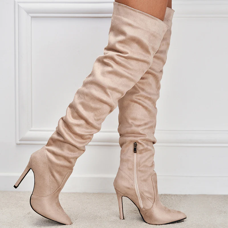 Bottes à Talons Aiguilles Suédées avec Fermeture Éclair – Image 6