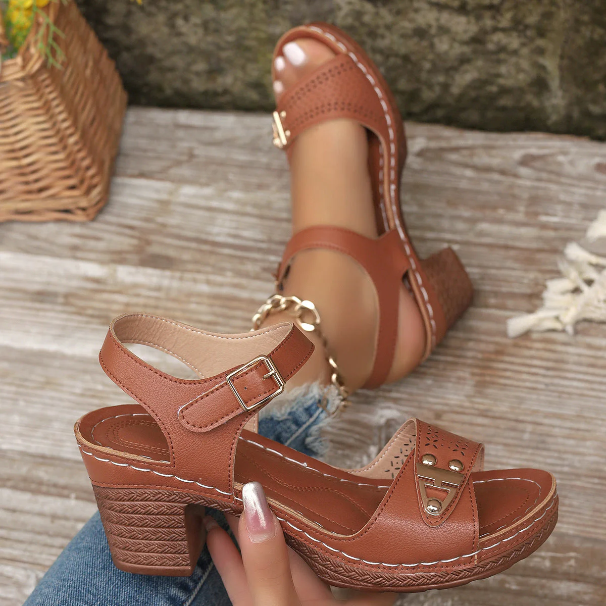 Sandales Classiques Femme à Talon Épais - Confort & Style – Image 7