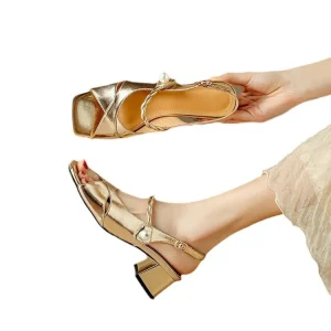 Sandales Femme à Talon Haut Bout Ouvert Dorées