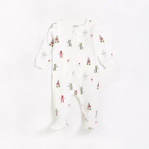 Dormeuse blanc cassé à imprimés de penguins au ski