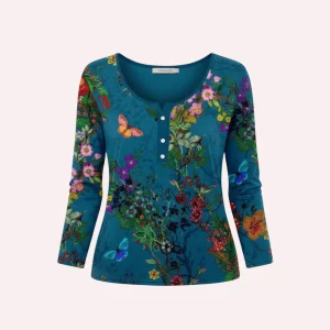 T-shirt géométrique , col U boutonné