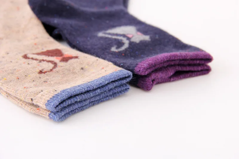 5 Pairs Women Wool Socks Animal Cat Owl Pattern Winter Crew Socks Soft Thick Warm Casual Wool Socks Mid Calf – Image 3