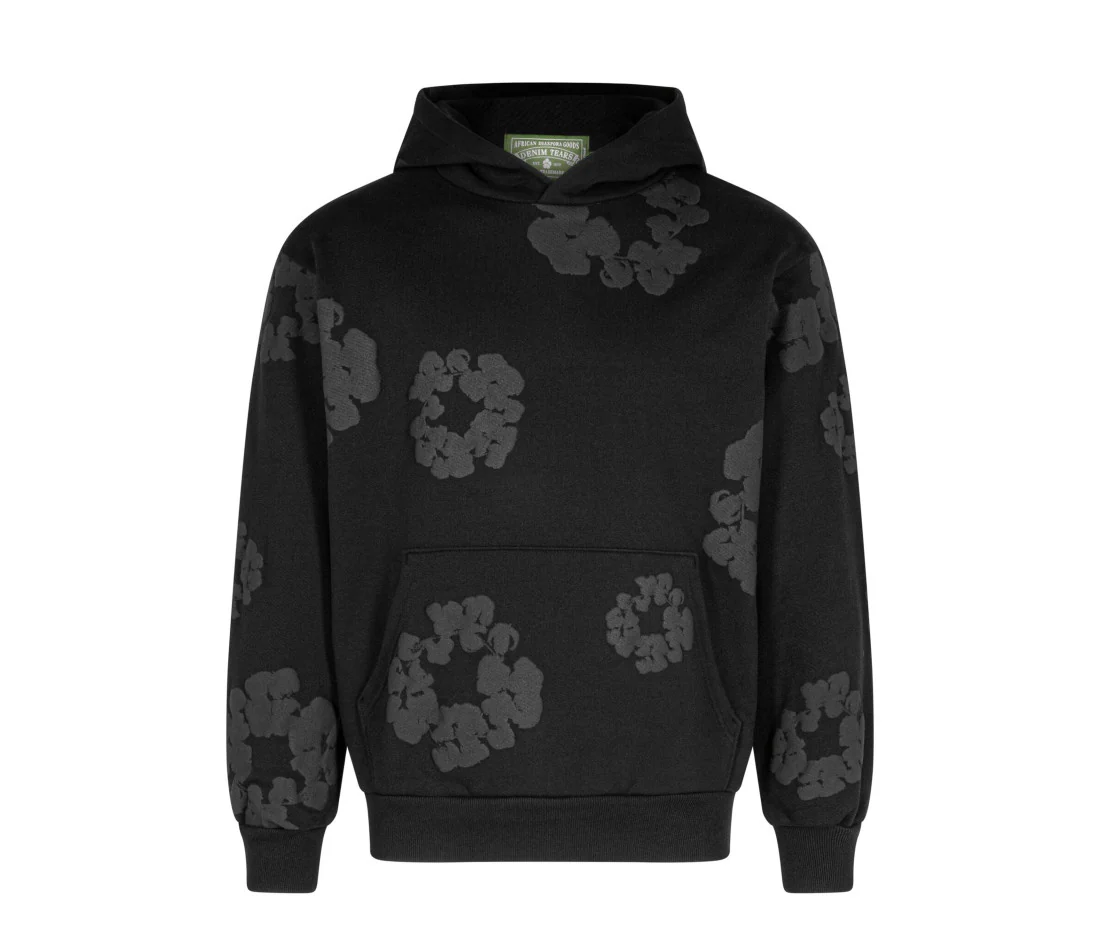 Denim Tears Cotton Wreath Hoodie Black Monochrome – Image 2