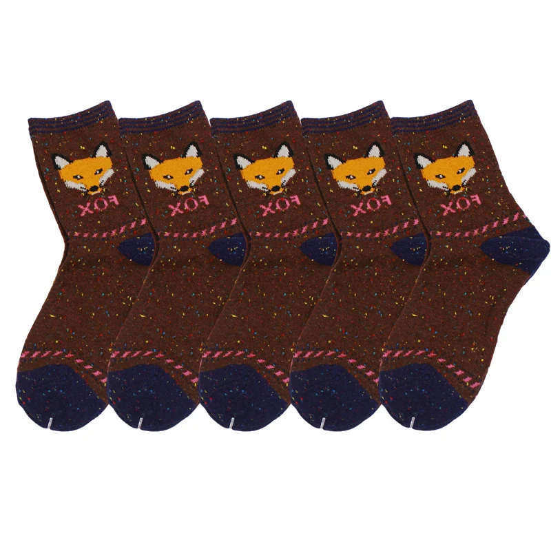 5 Pairs Women Wool Socks Animal Cat Owl Pattern Winter Crew Socks Soft Thick Warm Casual Wool Socks Mid Calf – Image 6