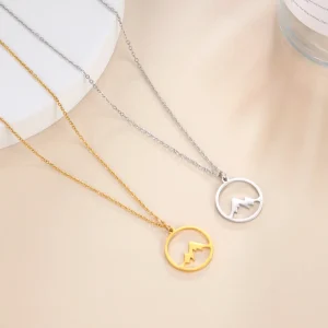 Amaxer Women Men's Necklace Round Mountain Range Pendant Simple Stainless Steel Pendant Delicate Vintage Chain Fashion Jewelry
