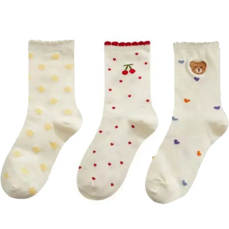 Set de Chaussettes Kawaii en Coton - Ourson et Fleur Jaune avec Dentelle – Image 8