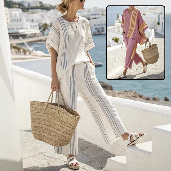 Ensemble Catherine – T-Shirt Batwing à Rayures & Pantalon Droit – Image 4
