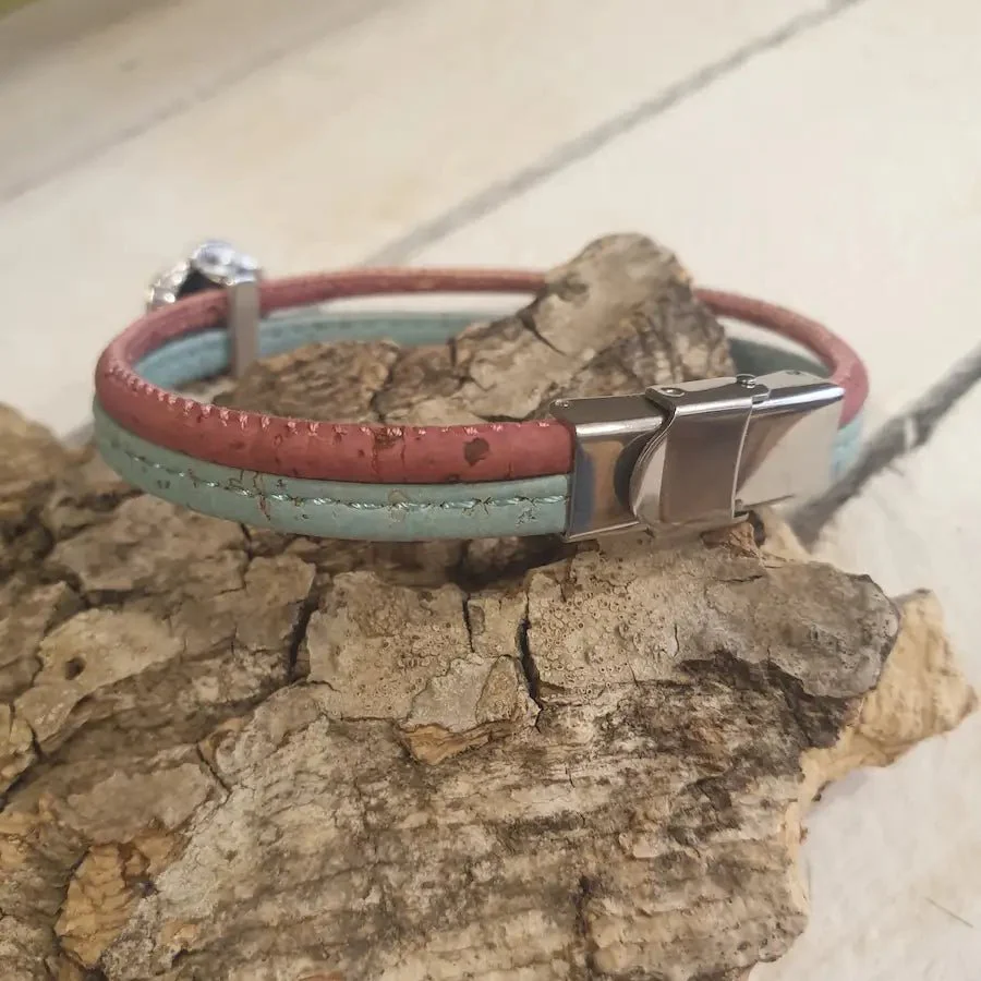 Bracelet Elina en liège naturel - Fleur délicate tons pastel – Image 3