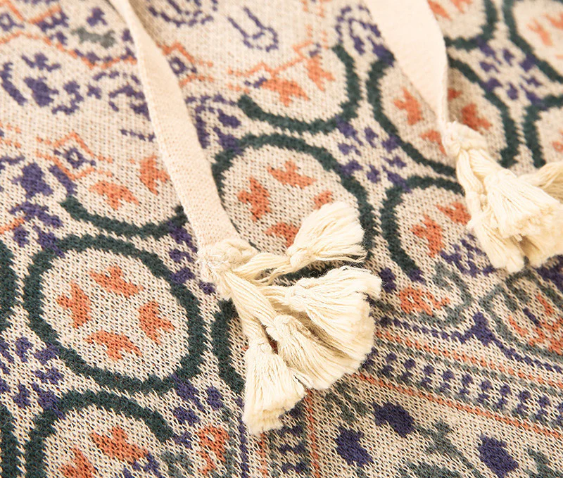 Pull Bohème à Épaules Tombantes - Jacquard Torsadé avec Pompons – Image 5